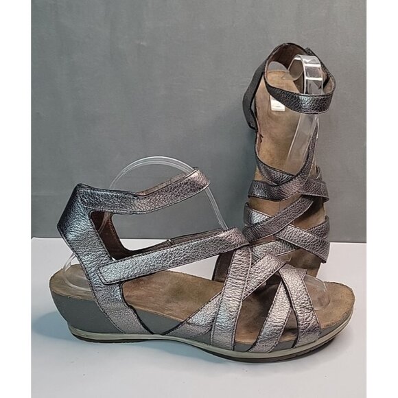 Dansko Veruca Strappy Wedge Sandal Graphite Leather Women's US 10.5-11 EU 41 - Picture 1 of 13